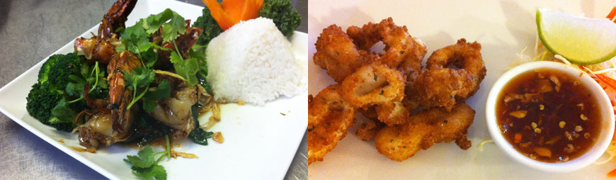 thai shrimp and fried calamari